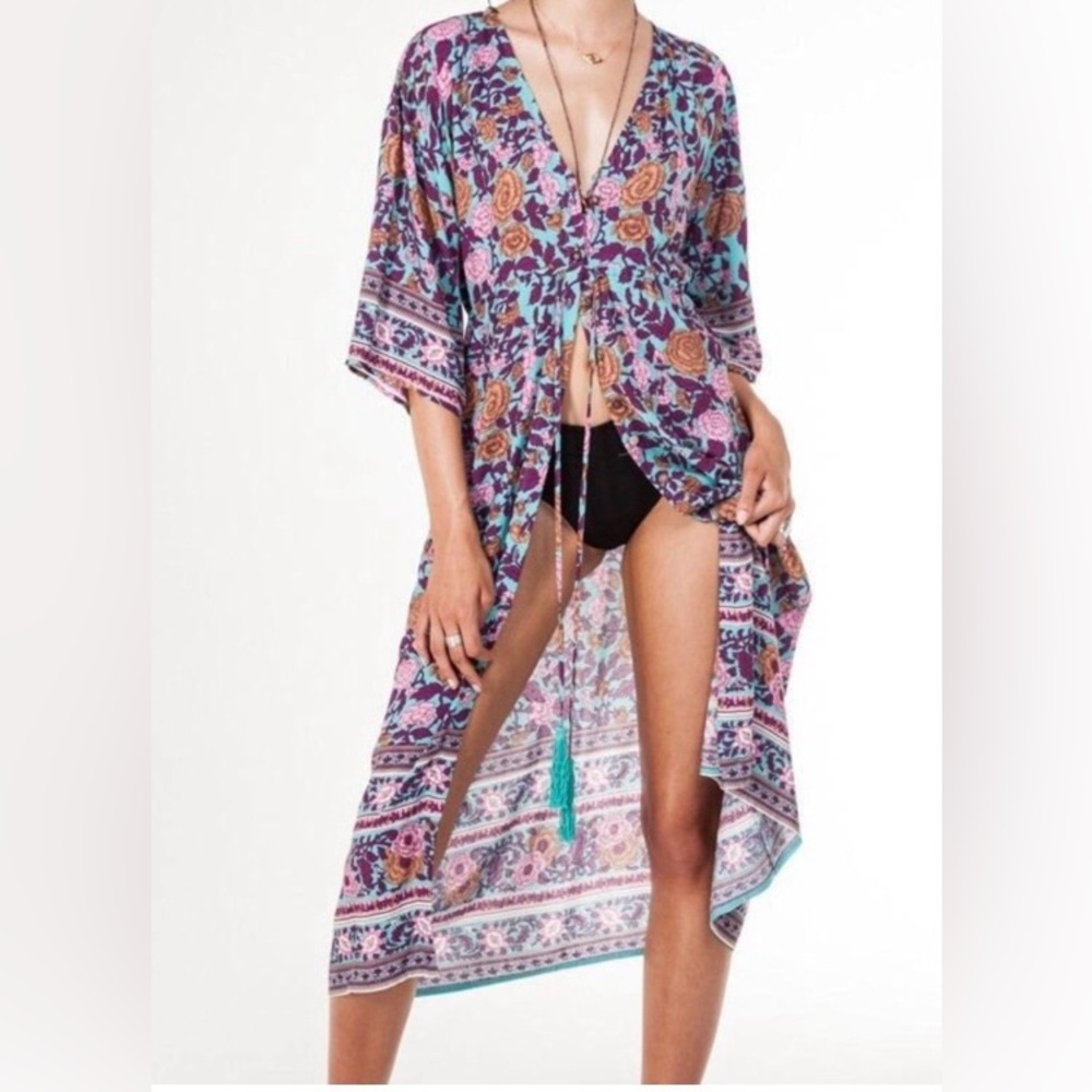 Arnhem Spanish Rose Midi Dress/Duster/Kimono, Azure, Size M/L